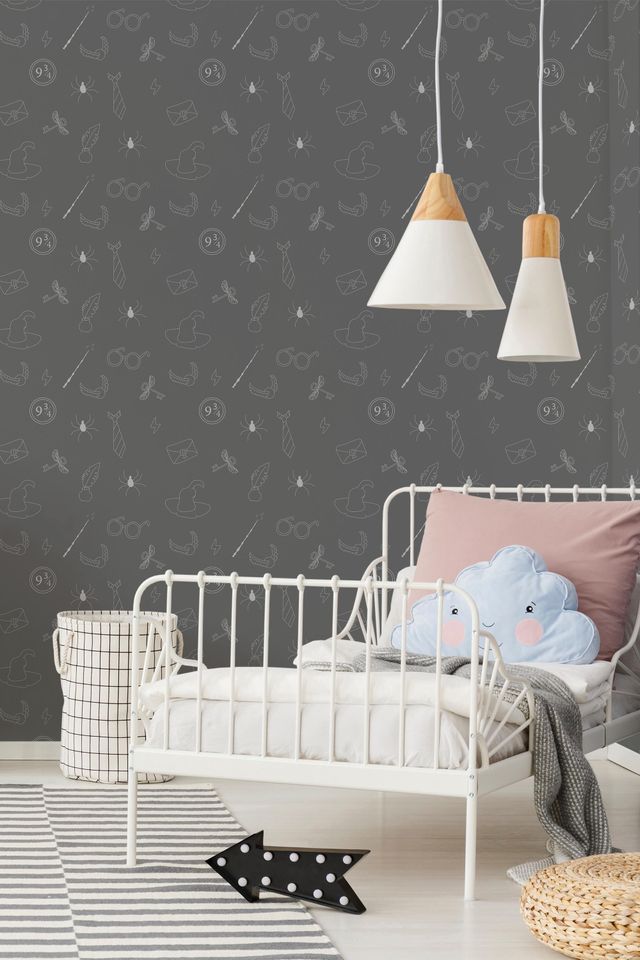 Gray Wizard Wallpaper | Fun Magician Pattern Peel and Stick Wallpaper - Removable Fabric or Vinyl, Non-Pasted | Custom Sizes