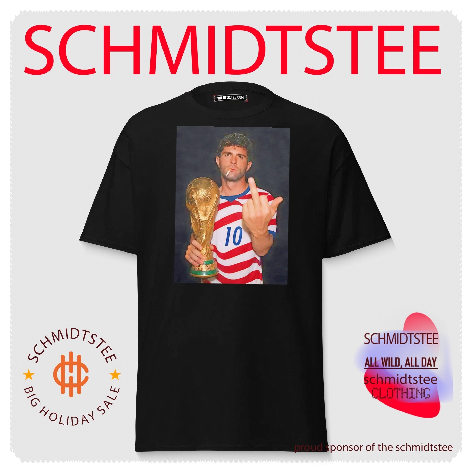 Christian Pulisic holding trophy middle finger shirt