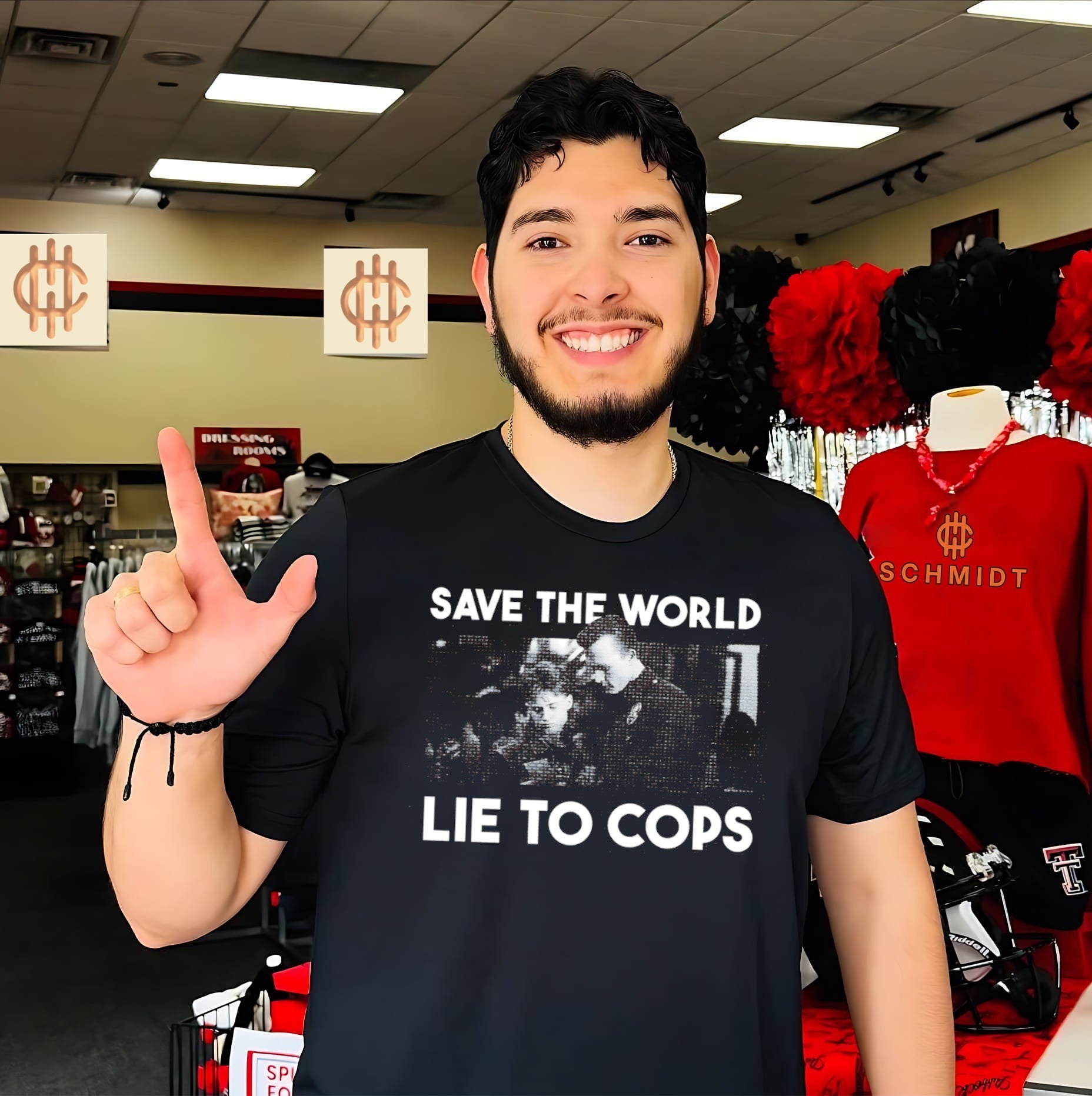 Edward Furlong and Robert Patrick Save the World Lie to Cops Halftone shirt