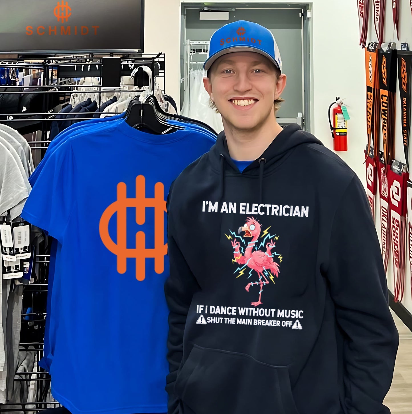 Flamingo I’m an electrician if I dance without music shut the main breaker off shirt