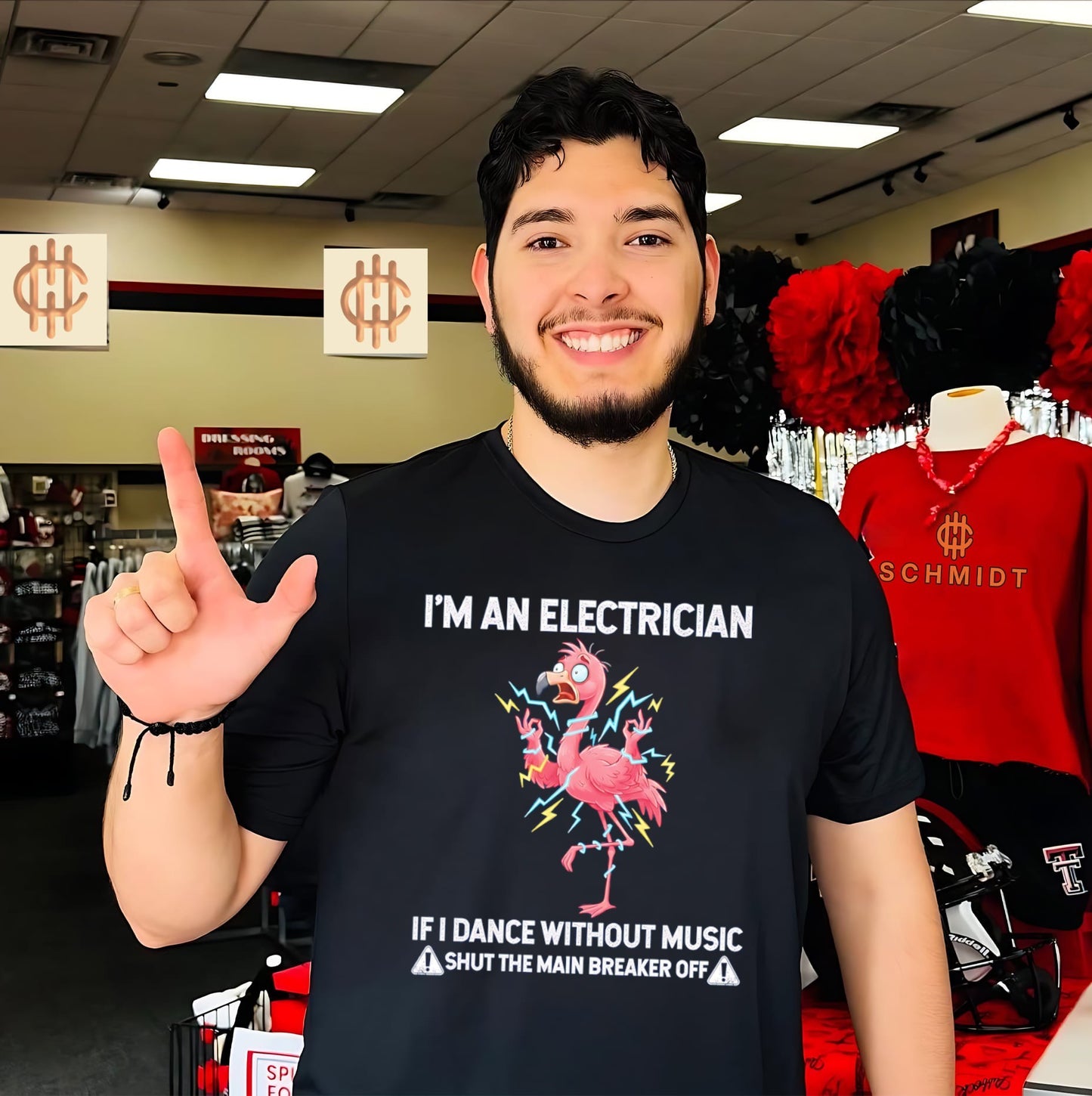 Flamingo I’m an electrician if I dance without music shut the main breaker off shirt