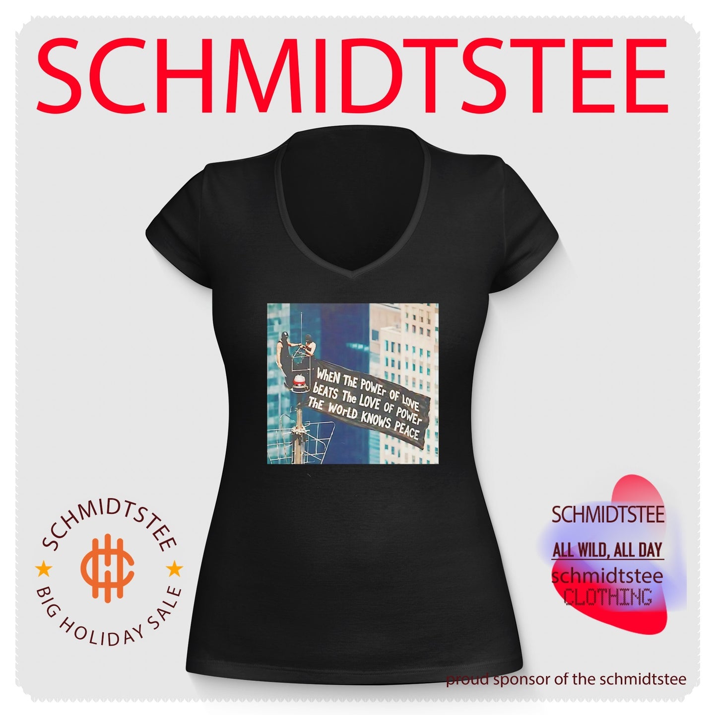 High rise building when the power of love beats the love of power the world knows peace shirt