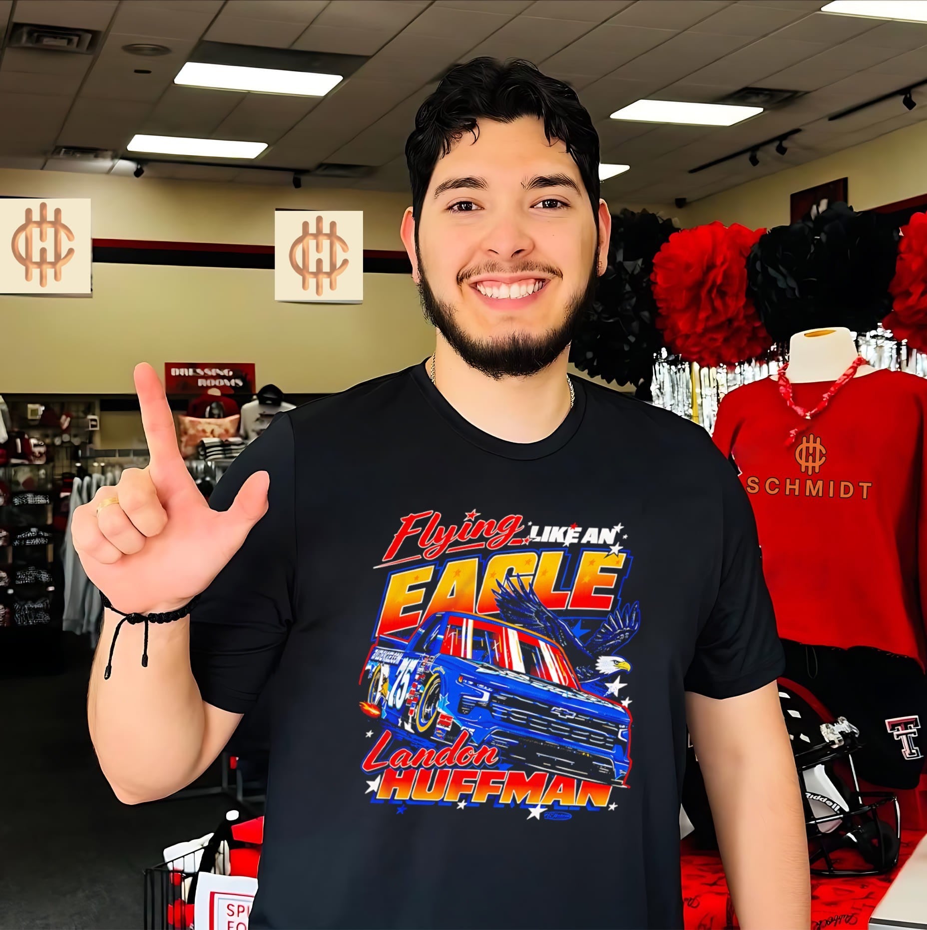 Landon Huffman flying like an eagle graphic car shirt