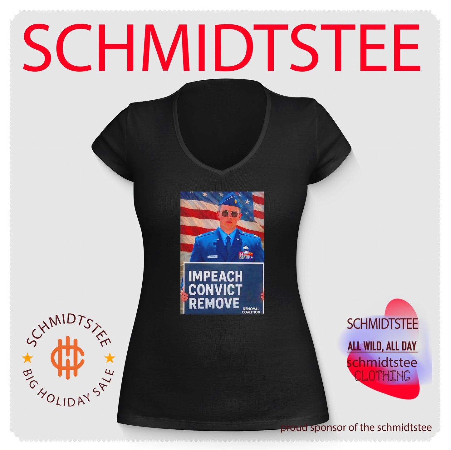 Major Jason Watson holding sign impeach convict remove shirt