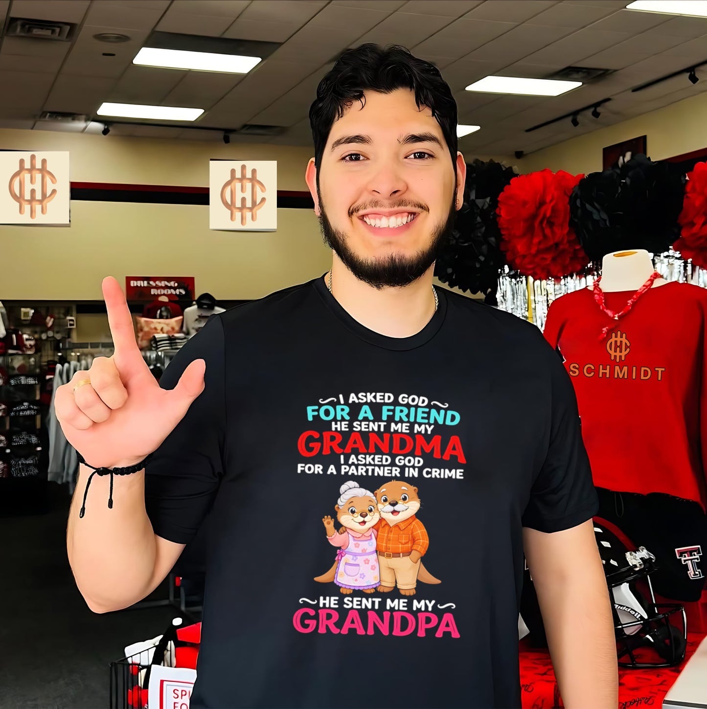 Otter I asked God for a friend he sent me my grandma I asked God for a partner in crime he sent me my grandpa shirt