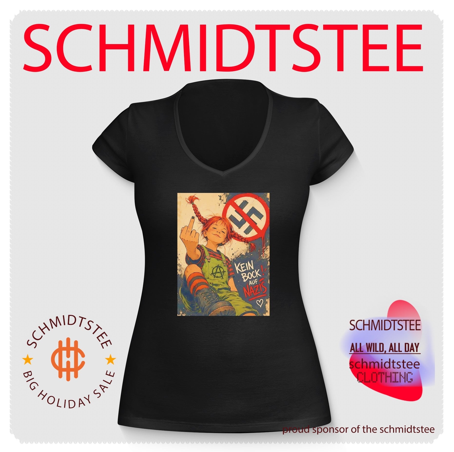 Pippi Longstocking kein bock auf Nazis middle finger vintage shirt
