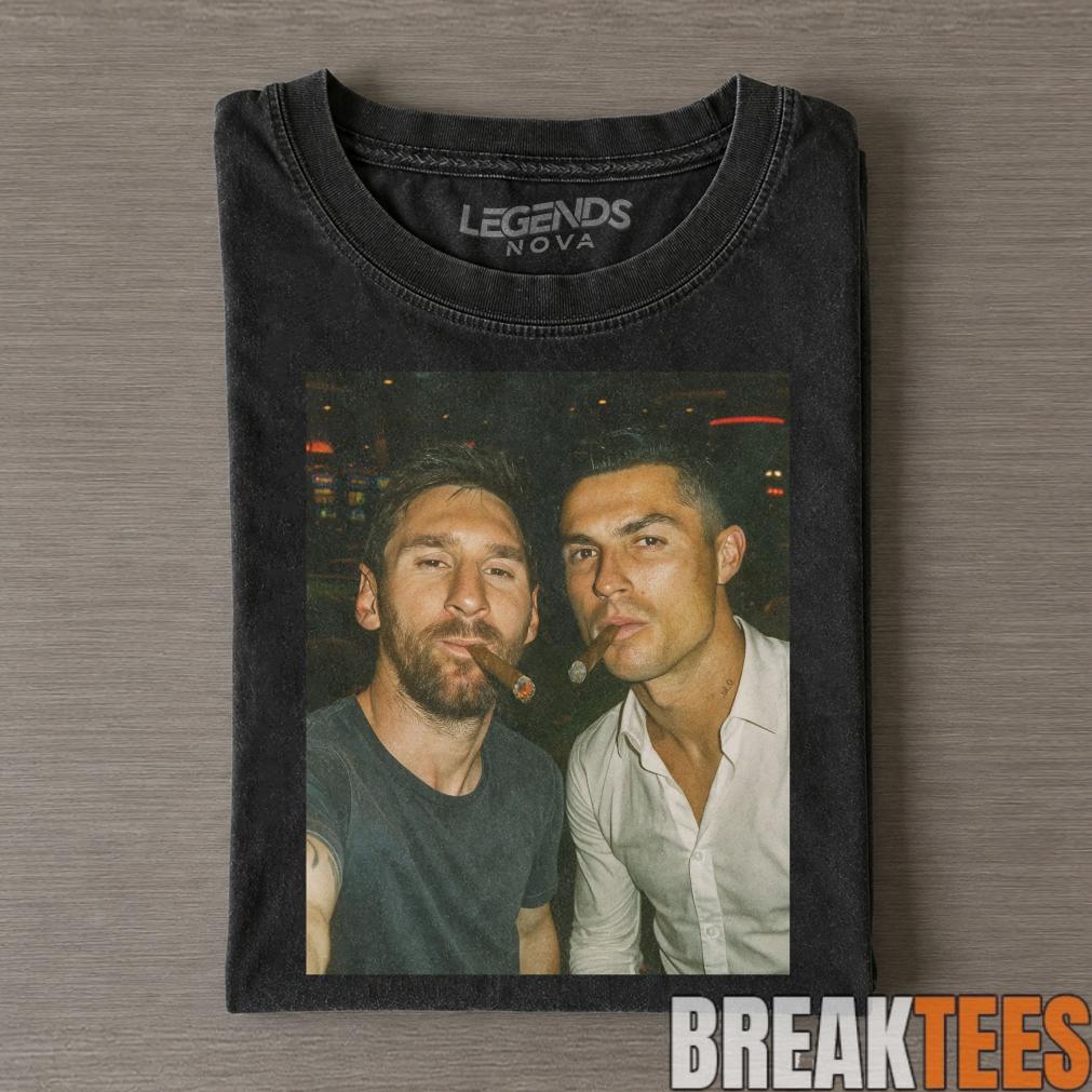 Vintage Messi & Ronaldo Cigar Selfie Two GOATs Tee