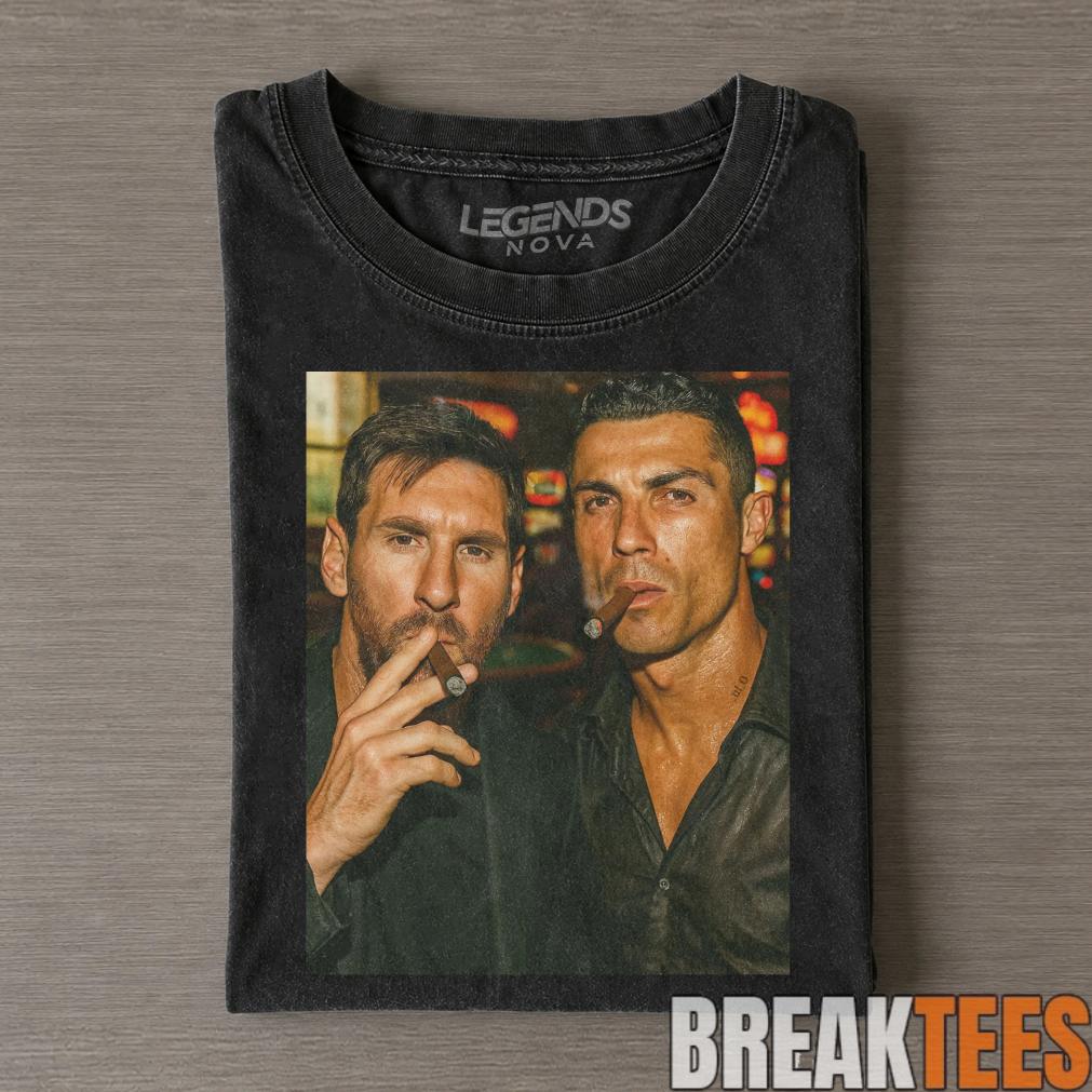 Vintage Messi & Ronaldo Cigar Selfie Two GOATs Tee