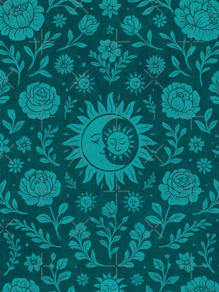 Teal flora sun and Moon by scicilysimonee