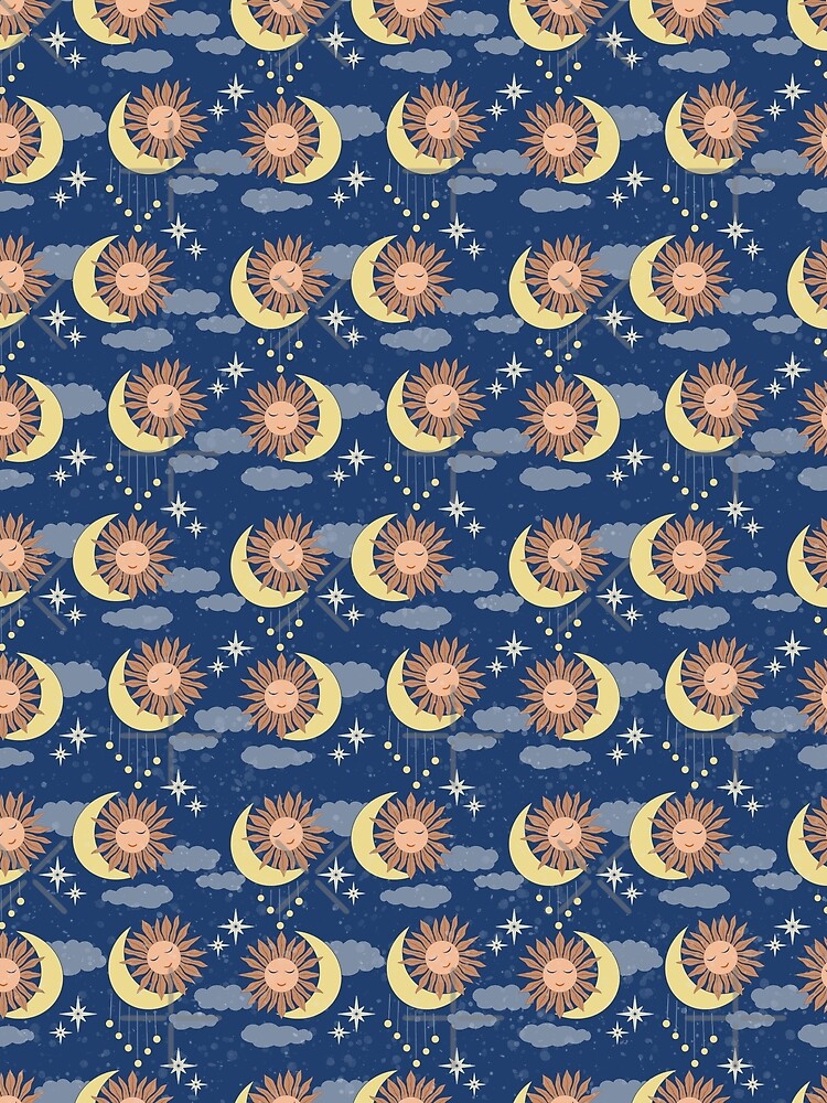 Small scale of Navy Blue Celestial Sun Moon Whimsical Night Sky Pattern by DColourMuse