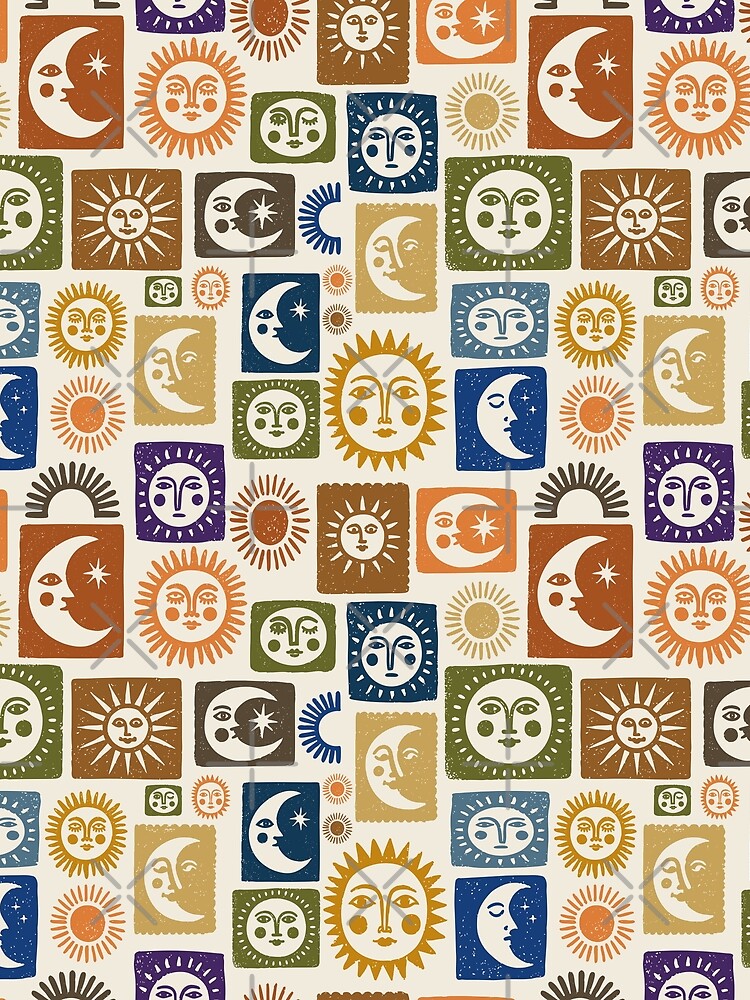 Sun and Moon Celestial Pattern Retro Boho by trajeado14