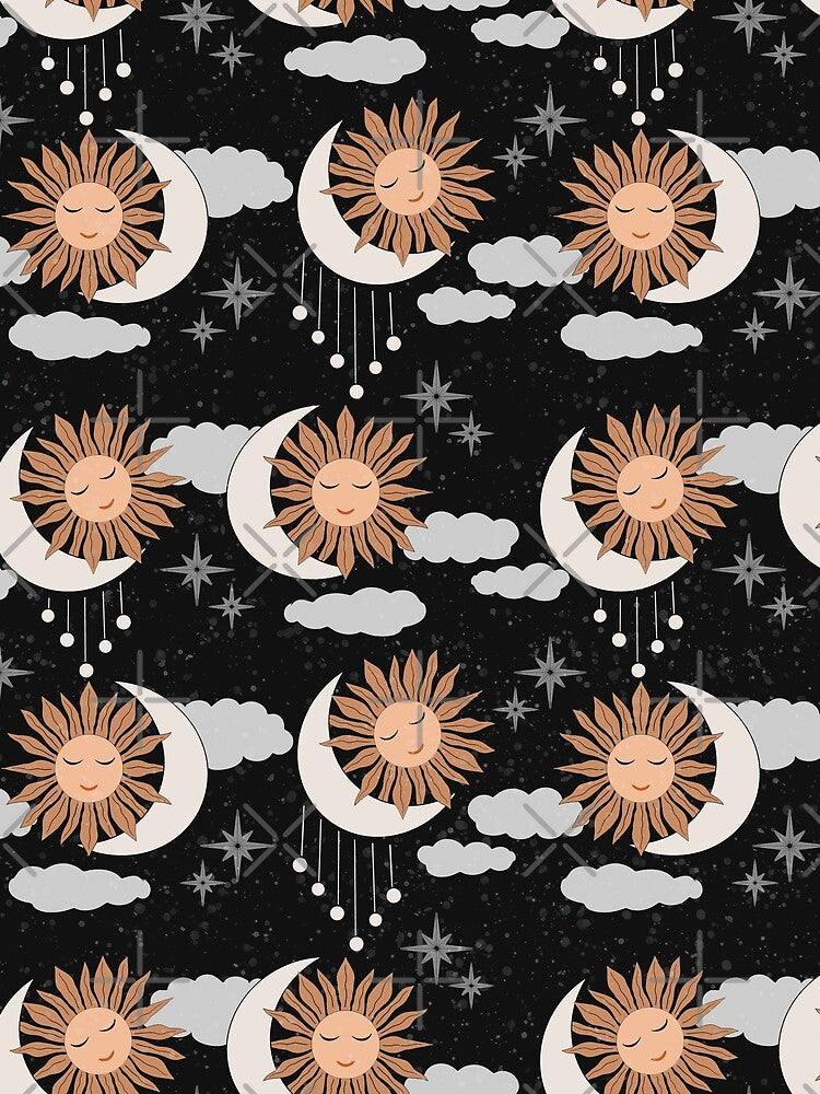 Medium scale of Black Celestial Sun Moon Pattern Boho Night Sky Art by DColourMuse
