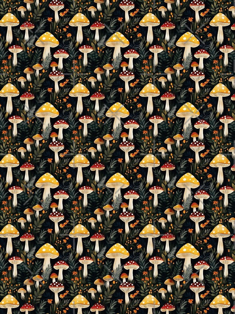 red and yellow mushrooms by PoppyLaneStudio
