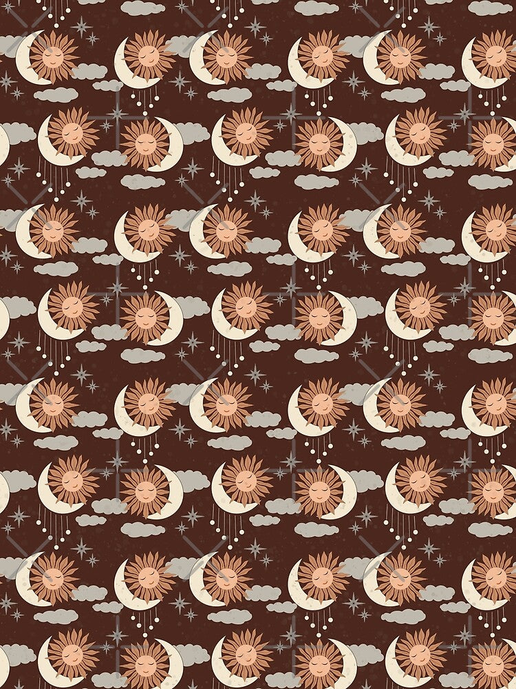 Small scale of Chocolate Brown Celestial Sun Moon Boho Earthy Pattern by DColourMuse