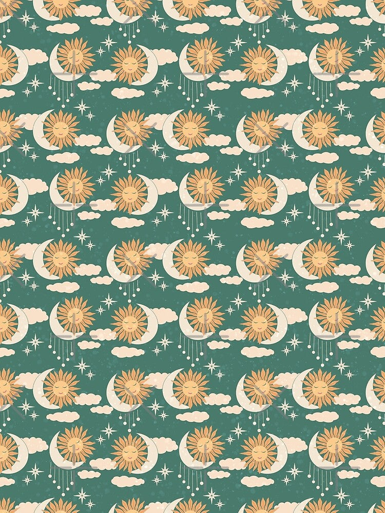 Small scale of Teal Celestial Sun Moon Retro Boho Vintage Pattern Art by DColourMuse