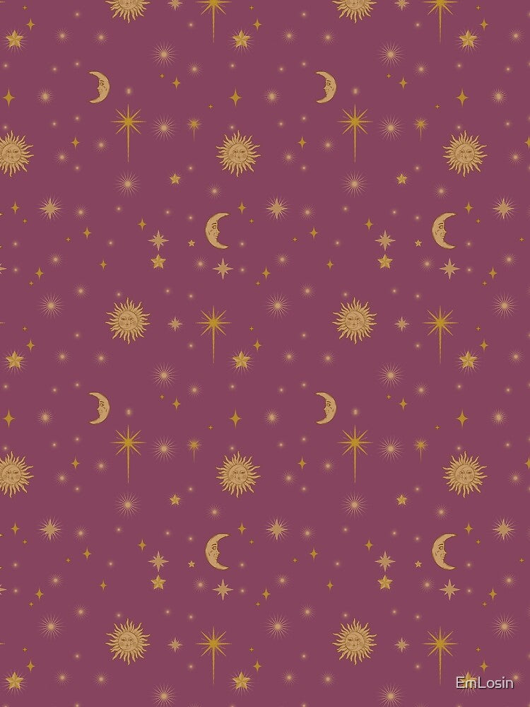 70's Boho Sun Moon Pattern Pink by EmLosin