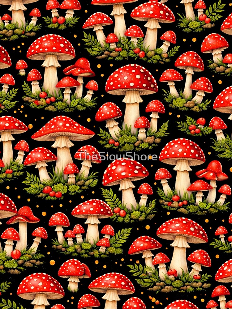 Amanita Mushroom Pattern – Cottagecore Forest Aesthetic by TheSlowShore