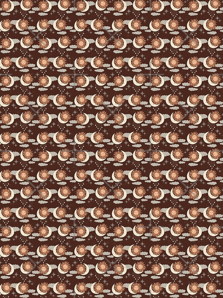 XSmall scale of Chocolate Brown Celestial Sun Moon Boho Earthy Pattern by DColourMuse
