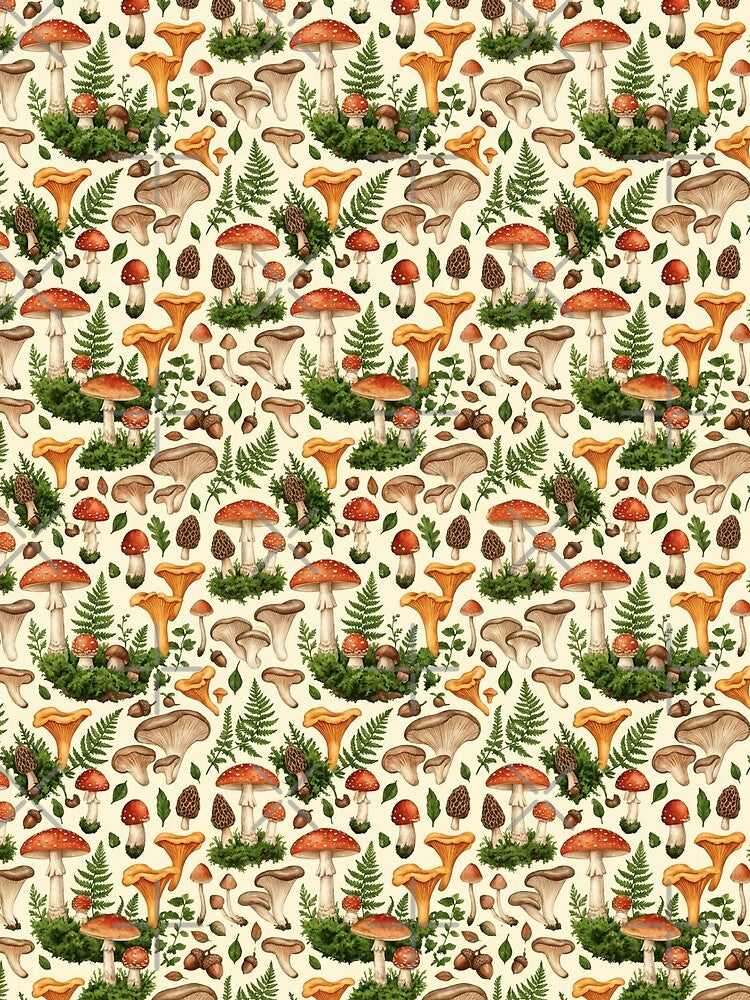 Mushroom Forest Watercolor Cottagecore Seamless Pattern by Inkworksbyshery