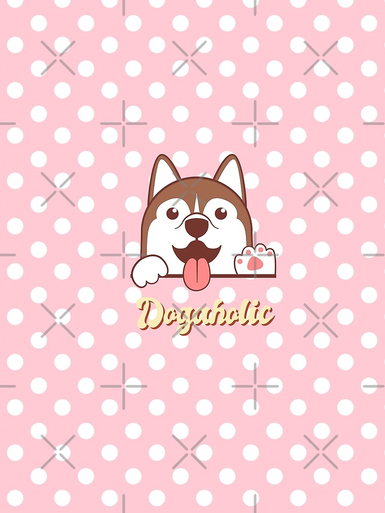 Dogaholic Preppy Kawaii Cartoon Puppy Sweet Pastel Pink Polka Dots by Cawaiico