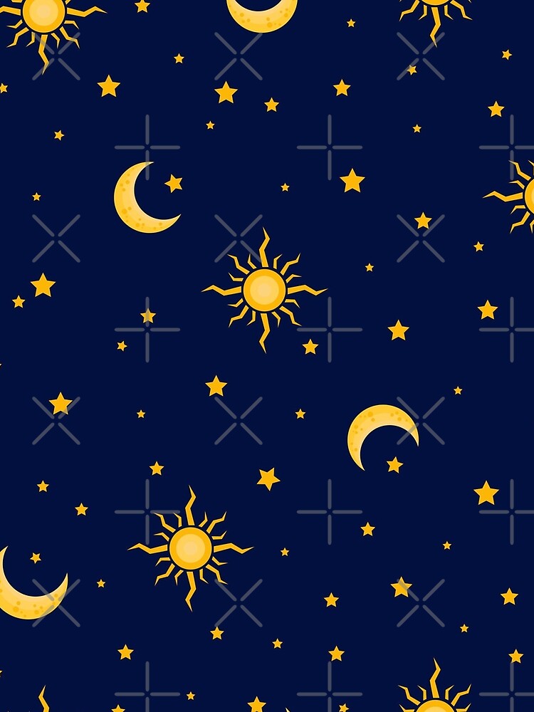 Sun, Moon & Stars Seamless Pattern | Celestial Midnight Sky | Golden Cosmic Design by RJACreative