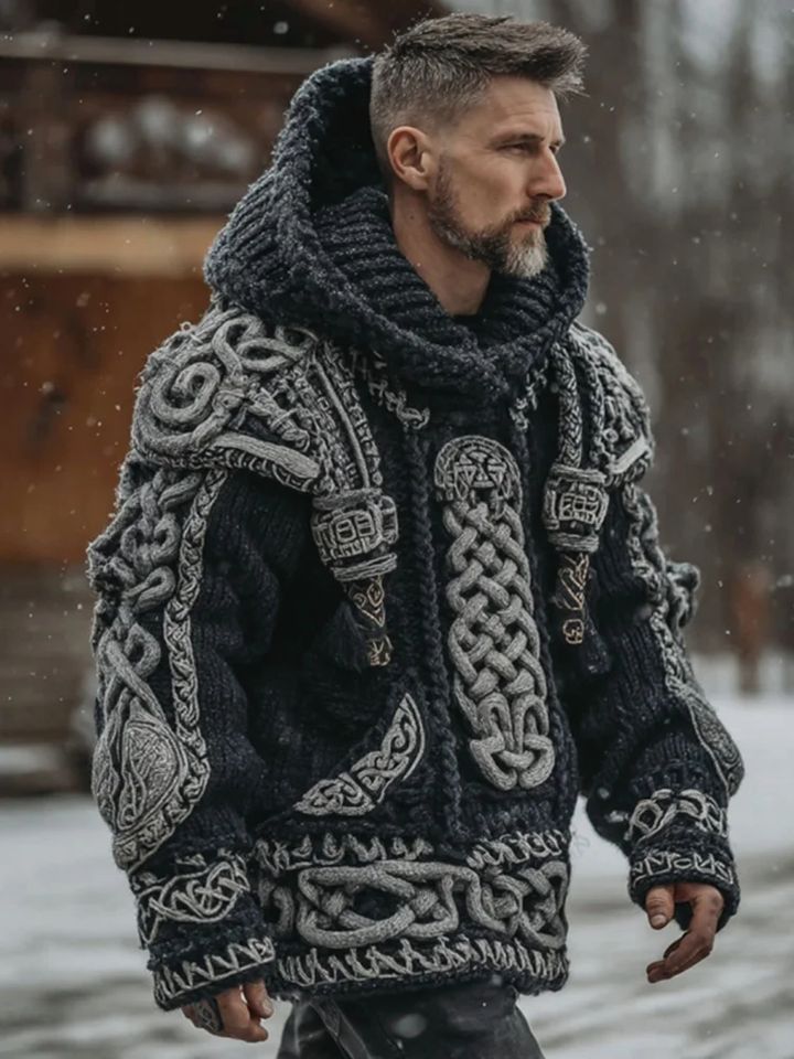 Men's Viking Celtic Art Cozy Knit Hooded