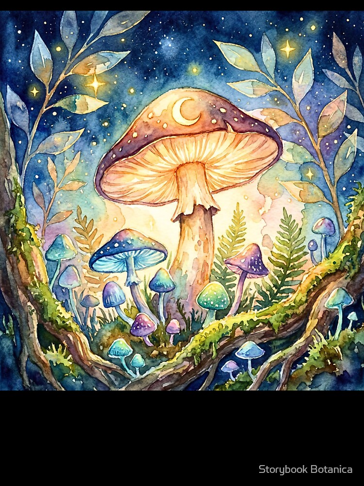 Moonlit Fairycore Mushroom Forest Watercolor by Storybook Botanica
