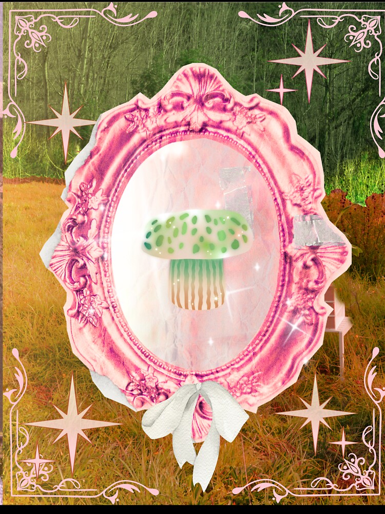 Mushroom with Pink Vintage Frame by bowsbotanicals