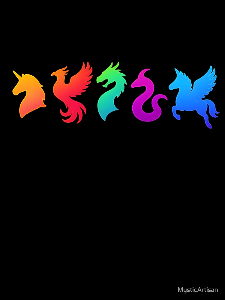 Rainbow Fantasy Creatures Silhouette Art by MysticArtisan