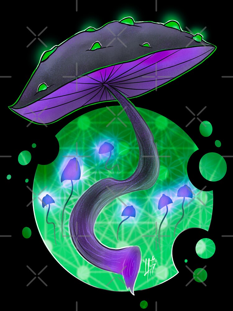 Glowing Green Alien Mystical Purple Mushroom - Mushroom Art by Mitch616Art