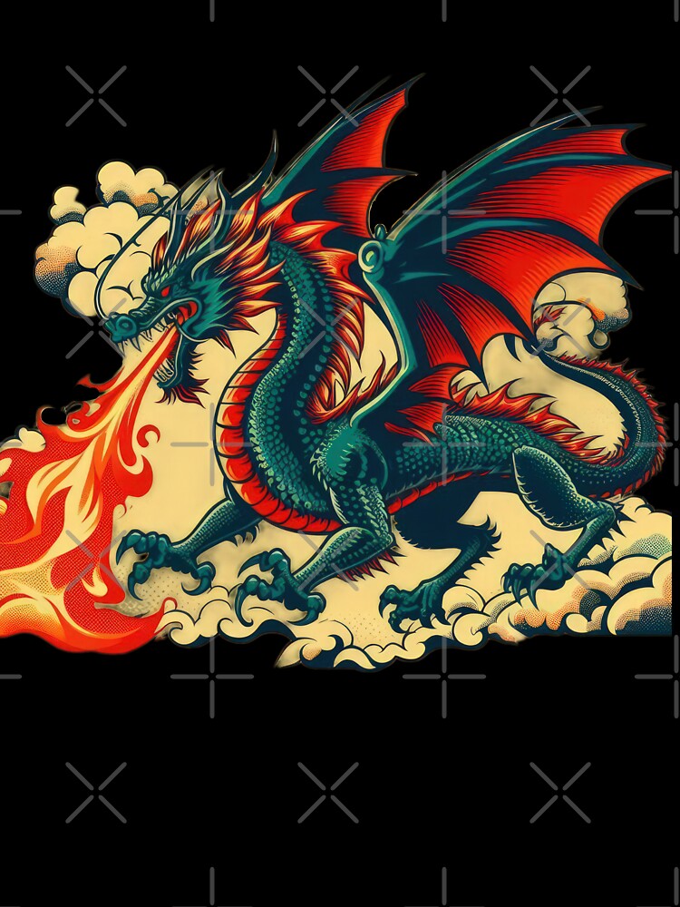 vintage dragon fire breathing with clouds by Expressions-Sel
