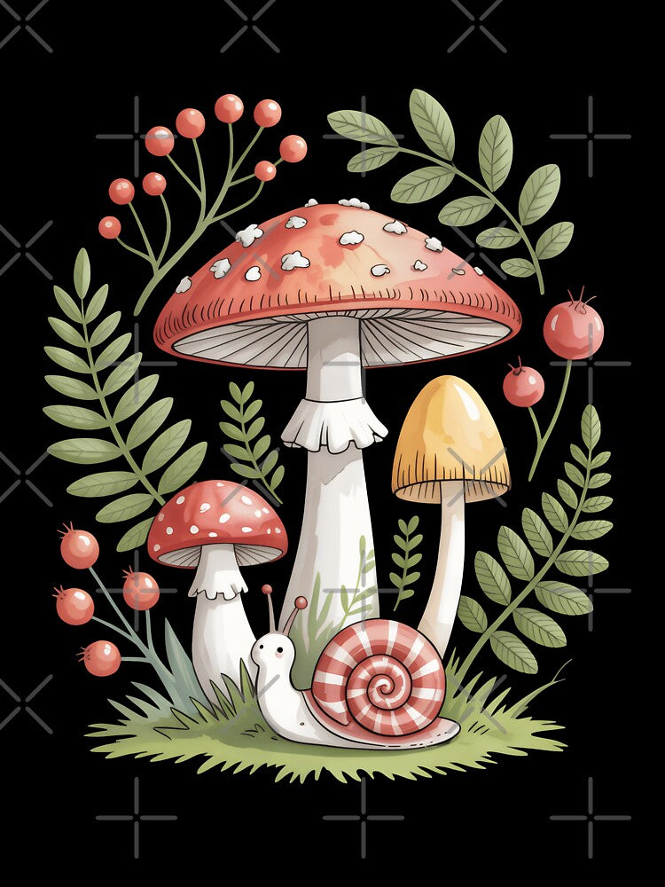 Cute Snail And Mushroom Botanical Cottagecore Forest by Aesthetic Art