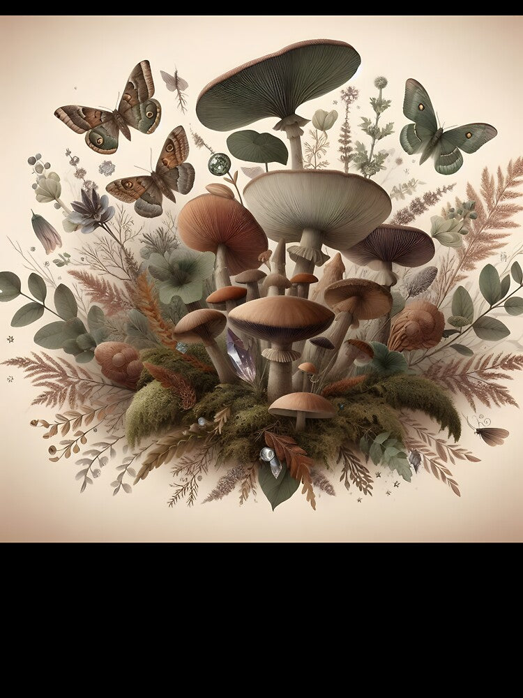 Goblincore Mushroom Botanical Art Print — Dark Cottagecore Fungi Wall Decor Poster by 757Prints
