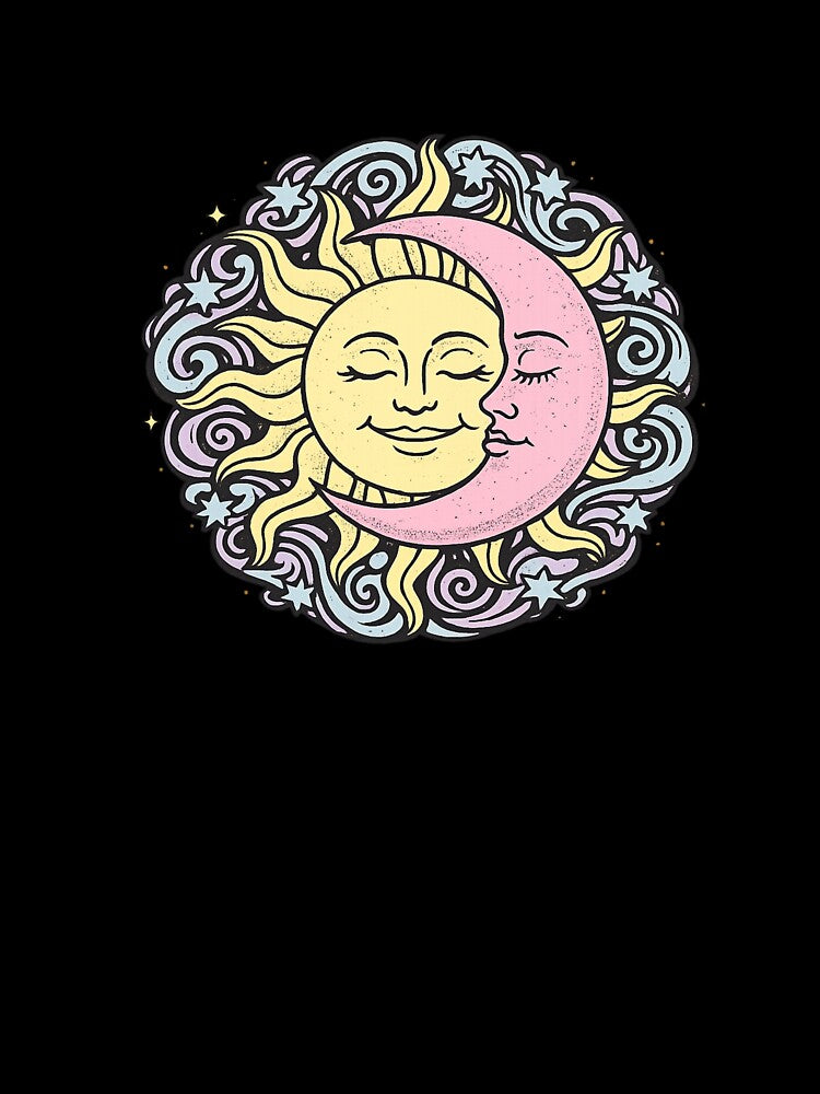 Vintage Sun and Moon Face Celestial Boho Mystical Round Art by VibeMax