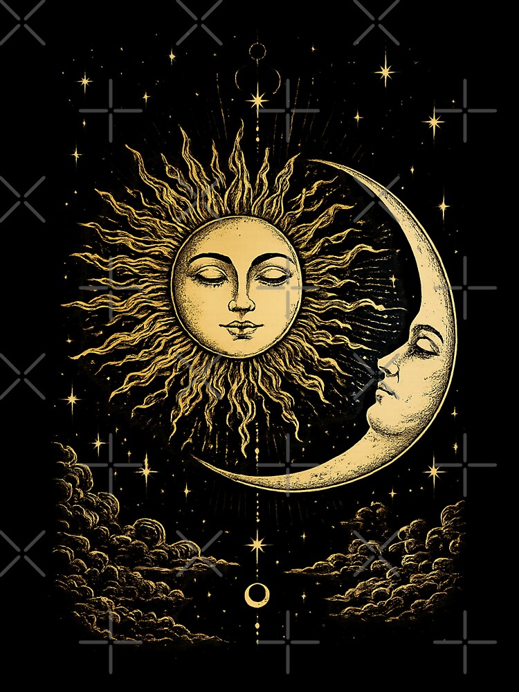 Celestial Sun and Moon Vintage Engraving by Mystic & Celestial Art