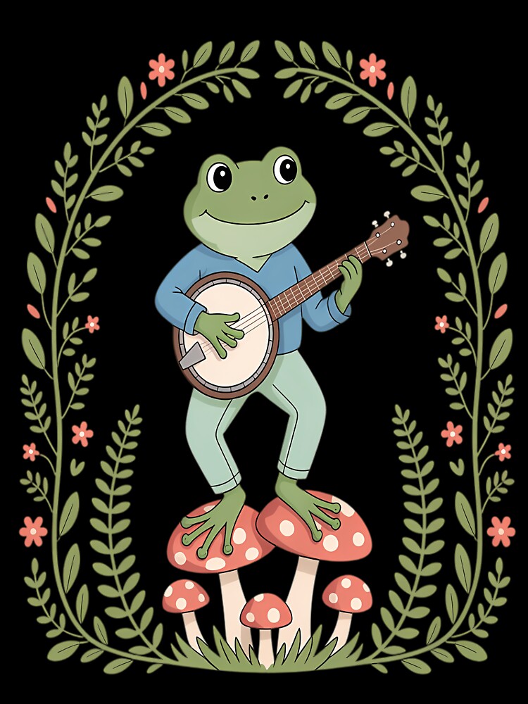Cute Frog Playing Banjo On Mushroom by sielmadahurud