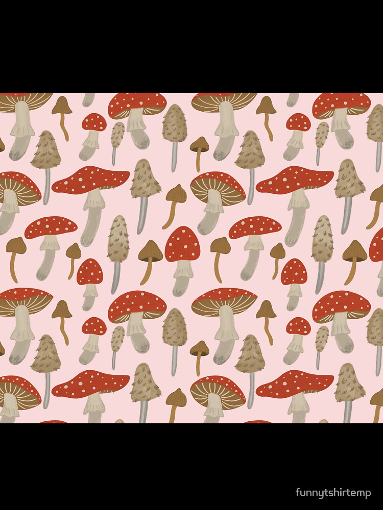 Cottagecore Mushroom Pattern Toadstool Forest Pink Red by funnytshirtemp