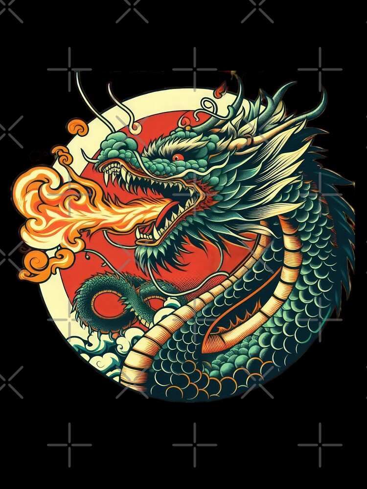 vintage Fiery green dragon breathing fire by Expressions-Sel
