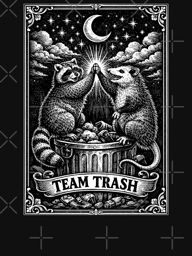 Tarot Card Vintage Team Trash Crescent Moon Opossum Raccoon by will freed18