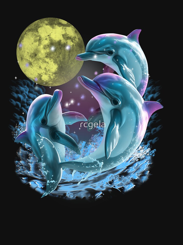 Two Dolphins Howling Moon by rcgela