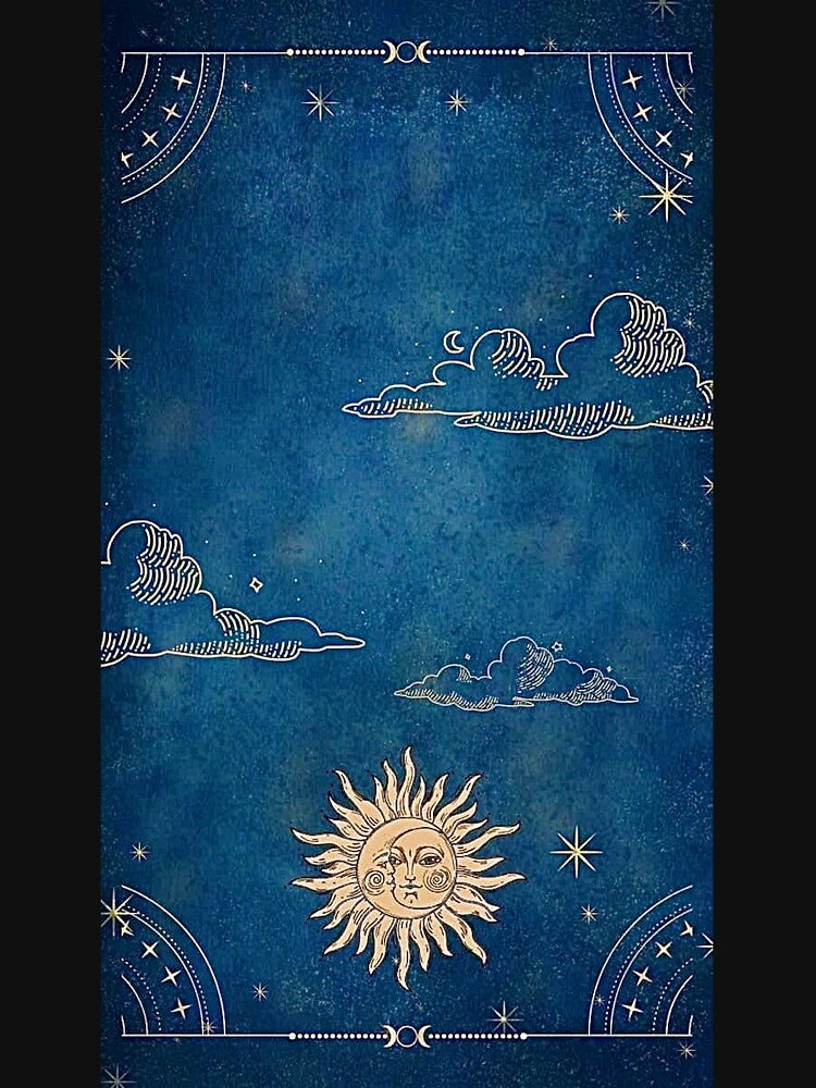 blue whimsigoth with yellow sun and moon with clouds by BrontesWhimsyStore