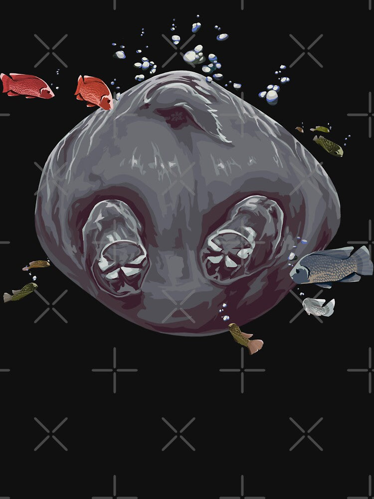 Hippo butt with fish, large print white edition by bye-then