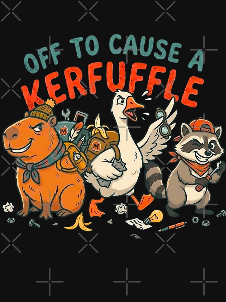 Off to Cause a Kerfuffle Funny Capybara Raccoon Goose Meme Chaos Vintage Humor by bilal sibgui