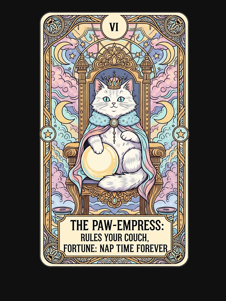 The Paw-Empress Tarot Cat T-Shirt Funny Anime Tarot Card Parody, Mystical Kawaii Cat Design by Neko-Doodle-co