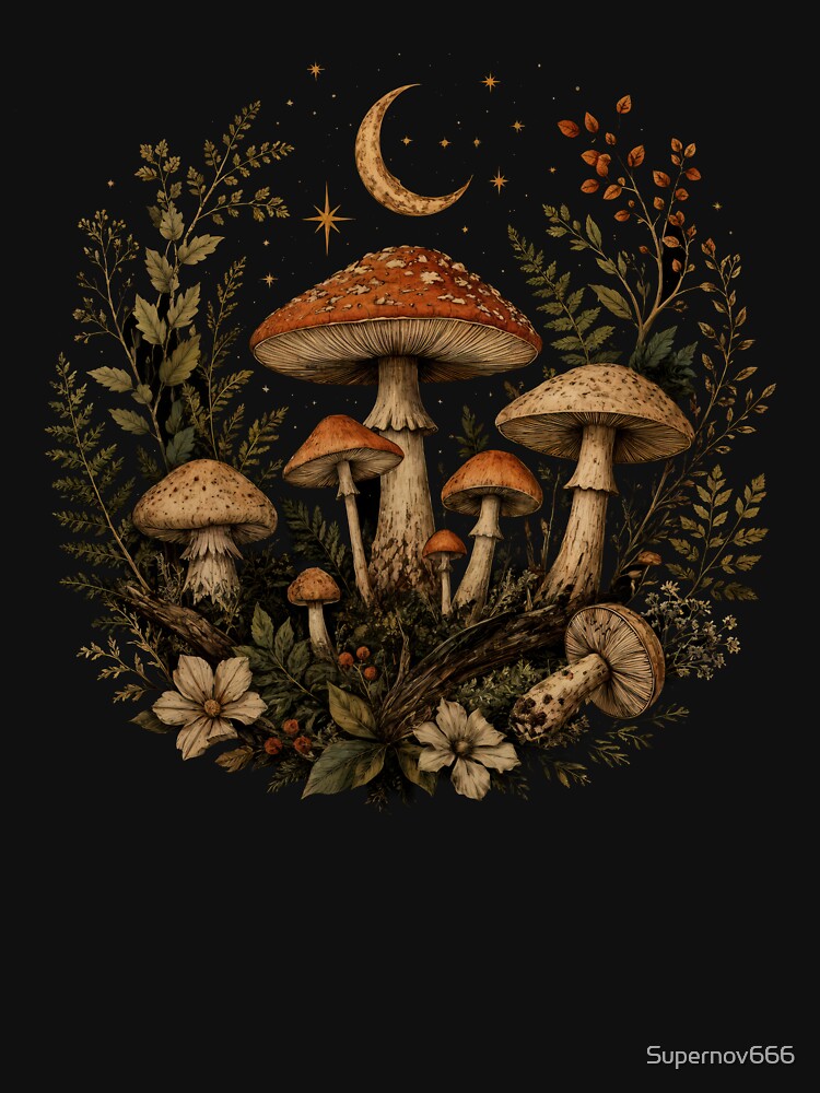 T-Shirt - Wall Art - Whimsical Moonlit Mushroom Grove by ForeverPrintsOK
