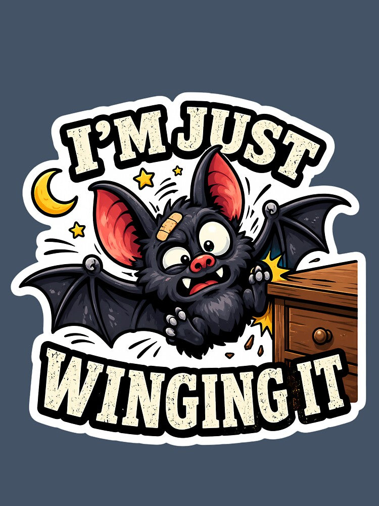 I'm Just Winging It Funny Bat Cute Animal Meme Design by lazygum