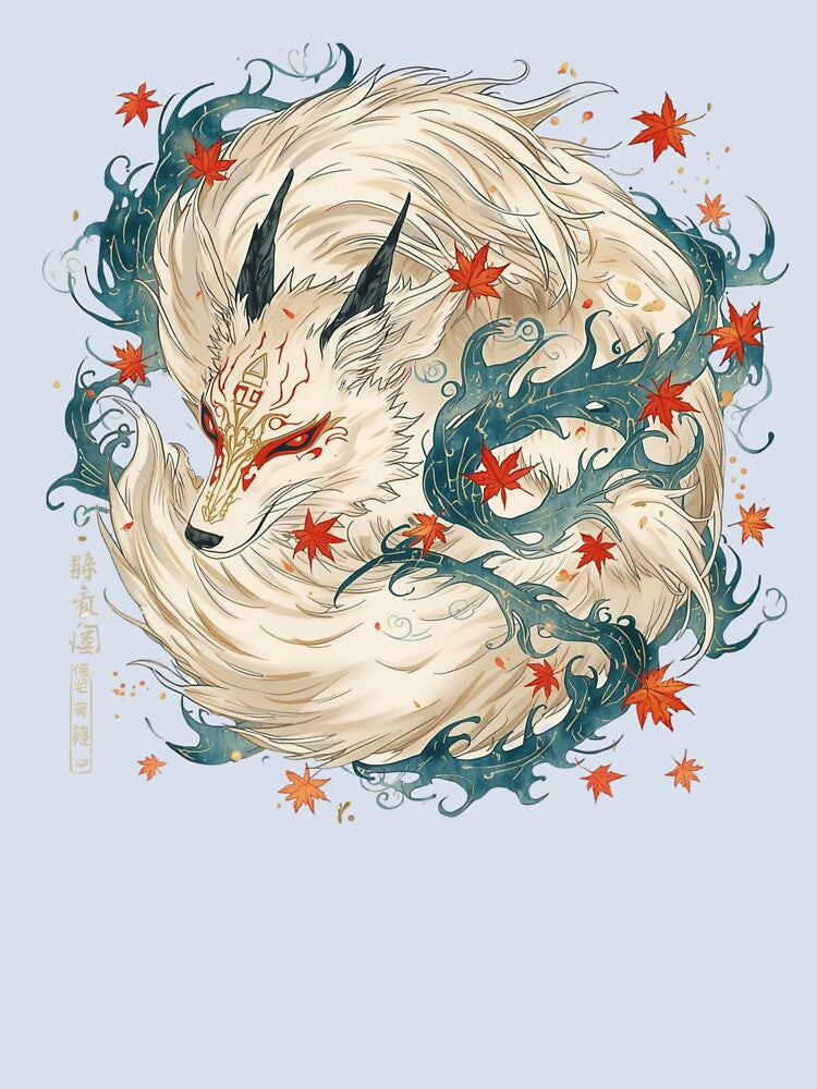 Legendary Kitsune Spirit - Japanese Folklore Autumn Art by auraai