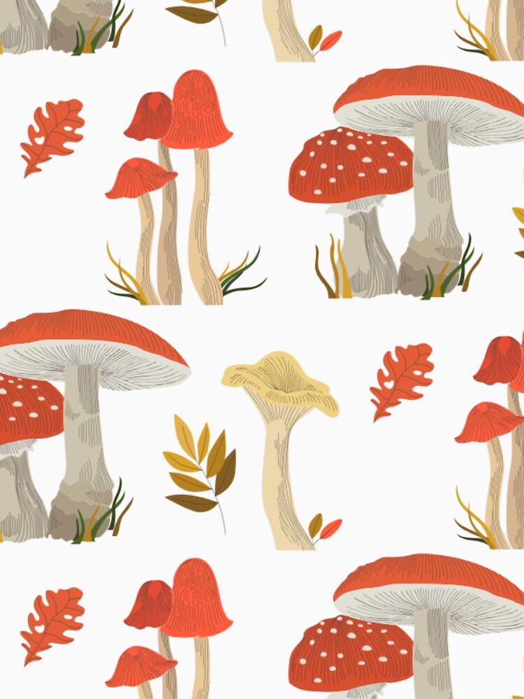Autumn Forest Mushroom Seamless Pattern Dark Botanical Cottagecore Woodland Art by DERA RAY