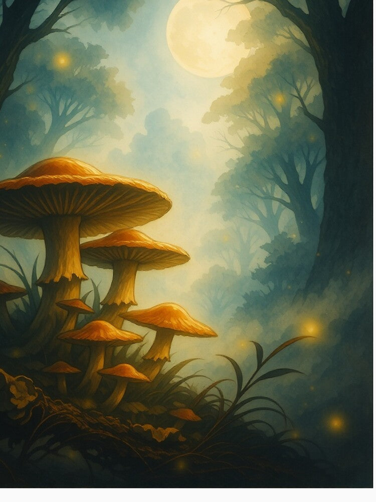 Moonlit Enchanted Mushrooms – Mystical Fantasy Forest Art by The Rogue Mark