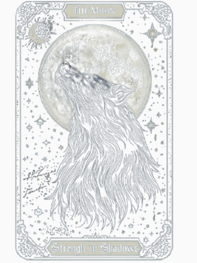 The Moon Wolf – Mystical Tarot Card Aesthetic T-Shirt Design by Whispering Colors